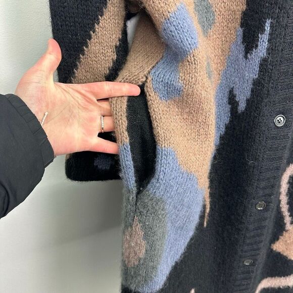SEGUE Unisex Vintage 80s Wool Blend Abstract Button Down Duster Cardigan Sweater - Picture 8 of 12